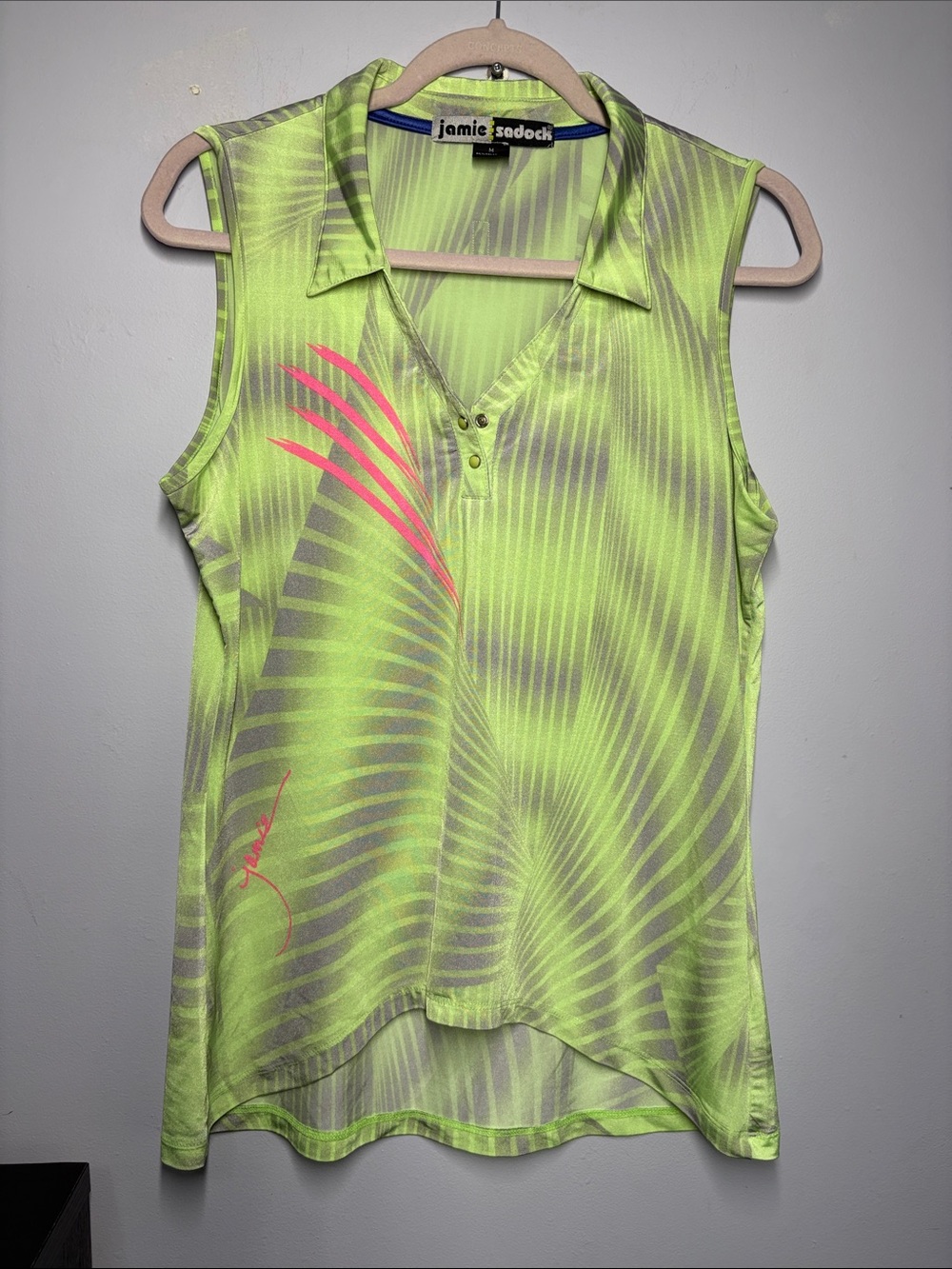 jamie sadock Neon Lime Sleeveless Polo Tank with Pink Graphic